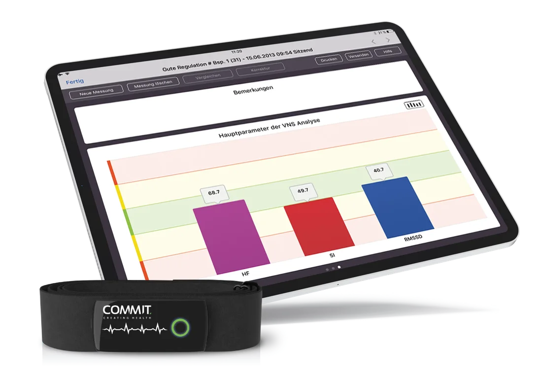 VNS-Analysegerät mit Tablet und Brustgurt zur HRV-Messung